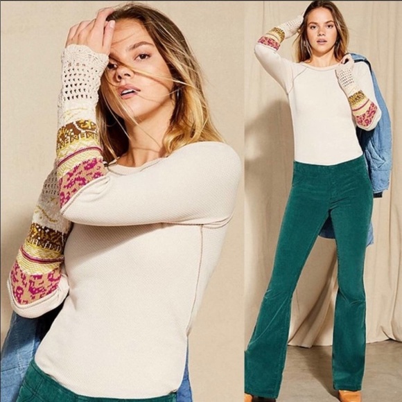 Free People In The Mix Thermal Cream Linen Combo Top - Picture 2 of 8